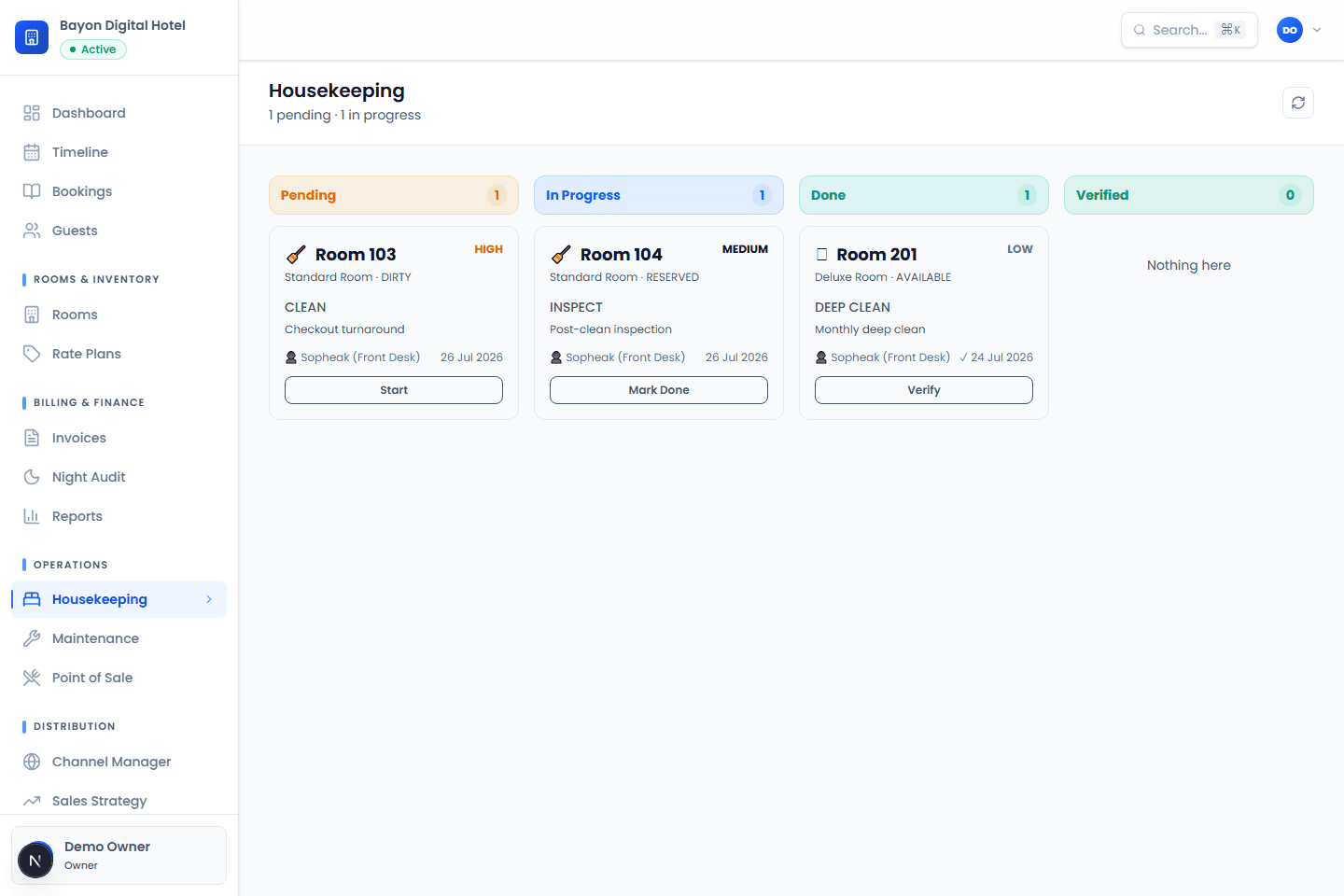 Bayon HMS housekeeping board screen using synthetic local data