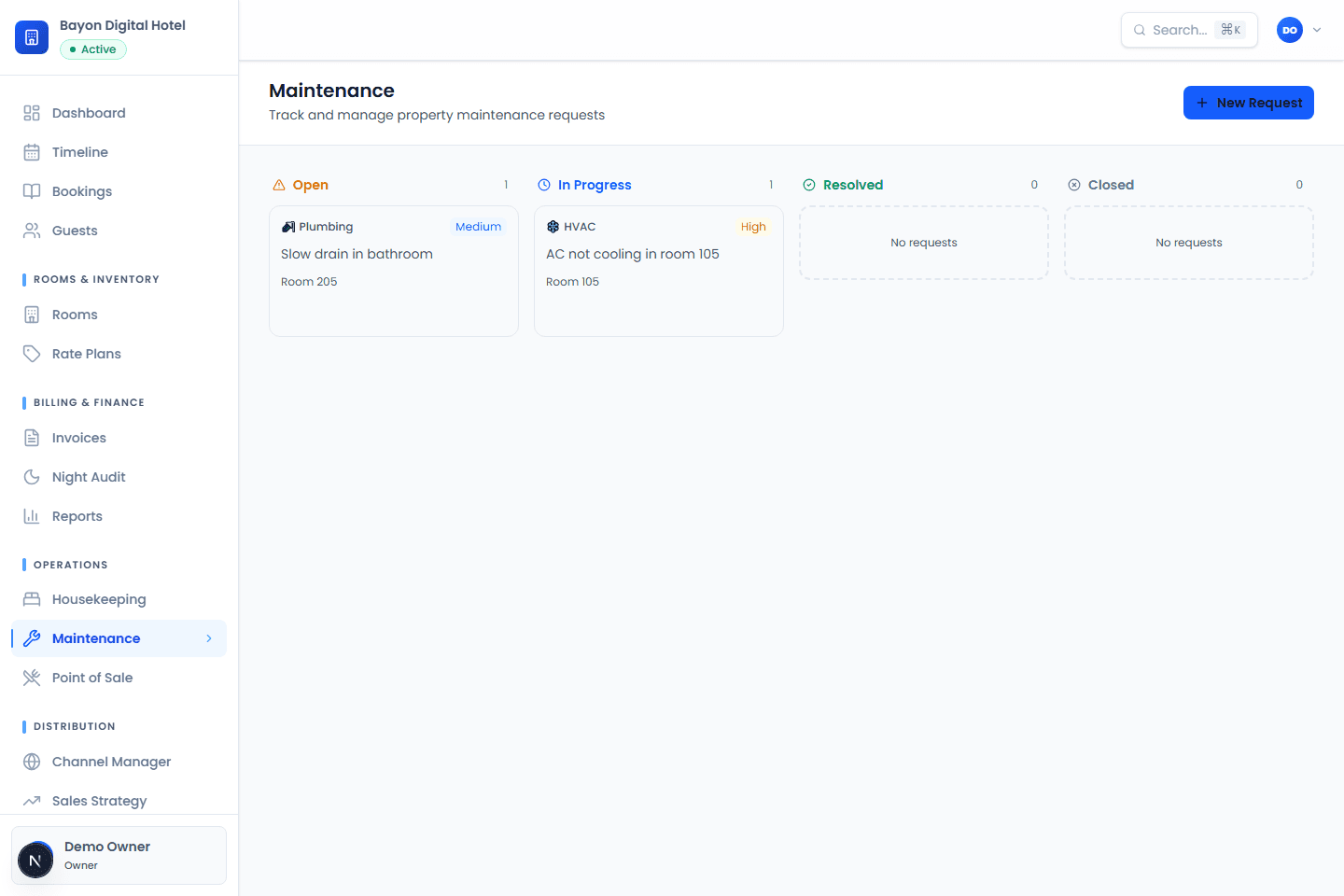 Bayon HMS maintenance queue screen using synthetic local data